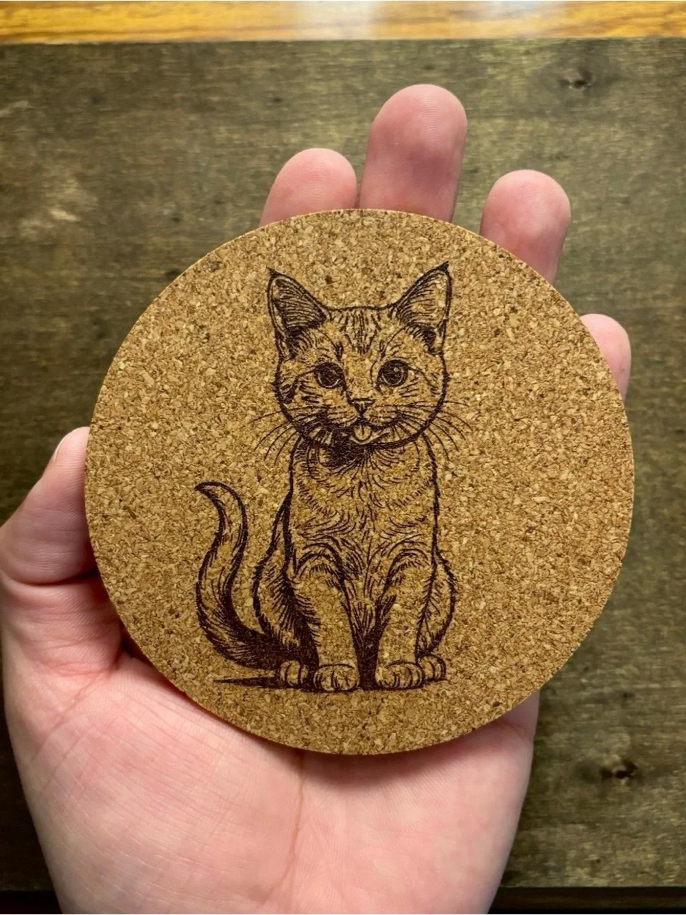 Cute Cat Laser Engraved Cork Coaster